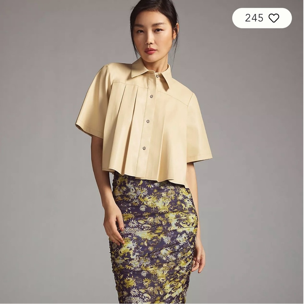 RARE! Maeve Pleated Faux Leather Shirt Size Medium